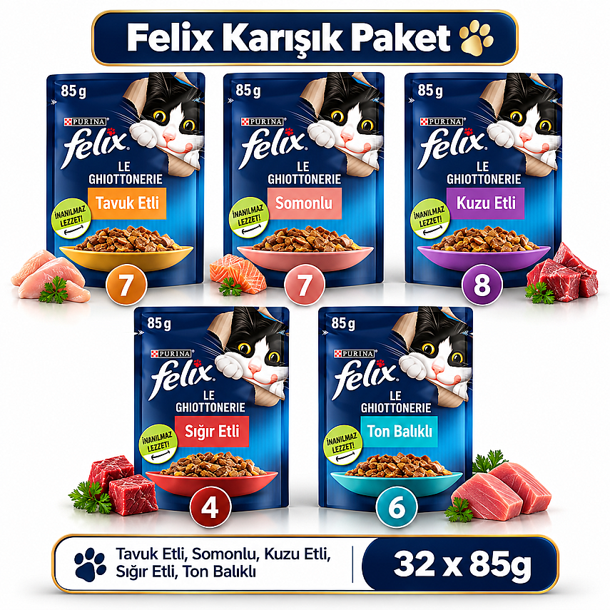Karışık Yaş Kedi Maması 32 x 85 Gram - 1